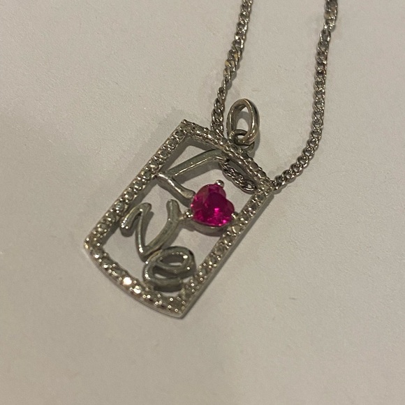 Silver Necklace with Pink Gemstone - Picture 1 of 2